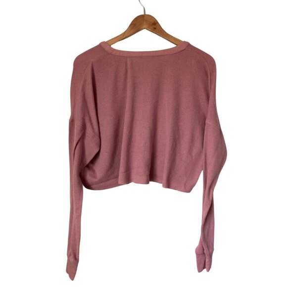 Urban Outfitters Out From Under Pink Cropped Button-Up Long Sleeve Top Size S - Picture 3 of 4